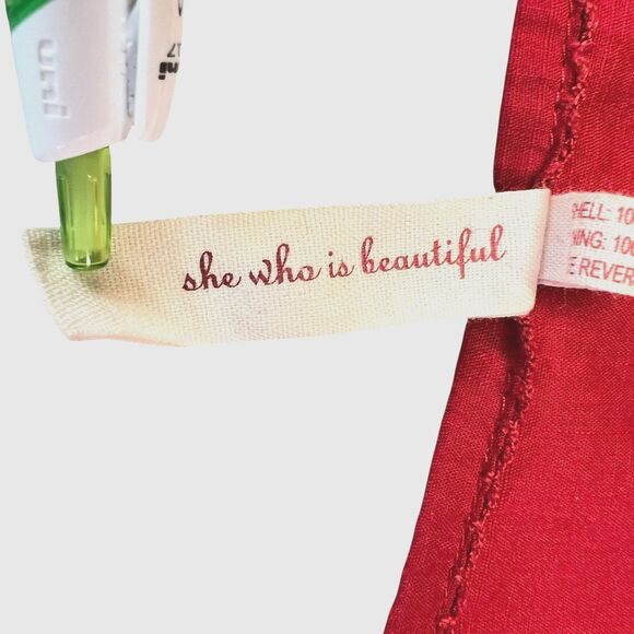 Maeve Anthropologie Size 6 Red Smocked Empire Dress Cotton Lined - Picture 6 of 12